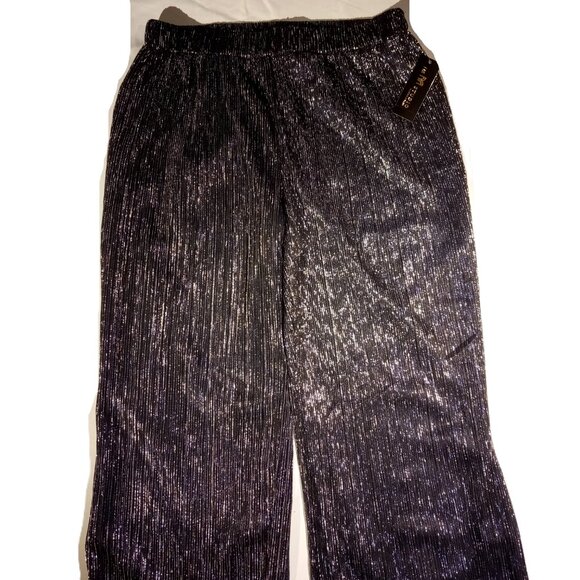 JM Studio Pants LGE  Navy Silver Metallic  Wide Leg  Sheer over solid lining NWT - Picture 10 of 10